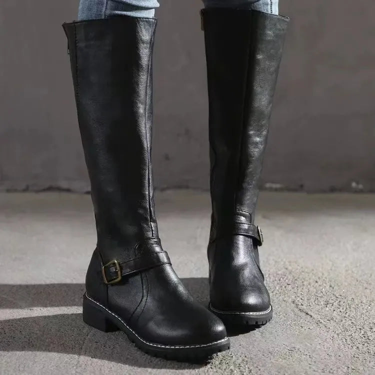Black Classic Leather Knee-High Boots