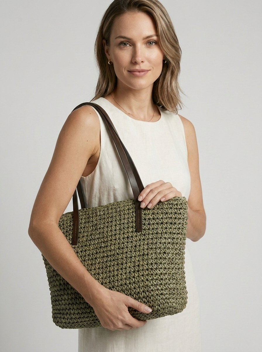 Women's beige Straw Beach Bag