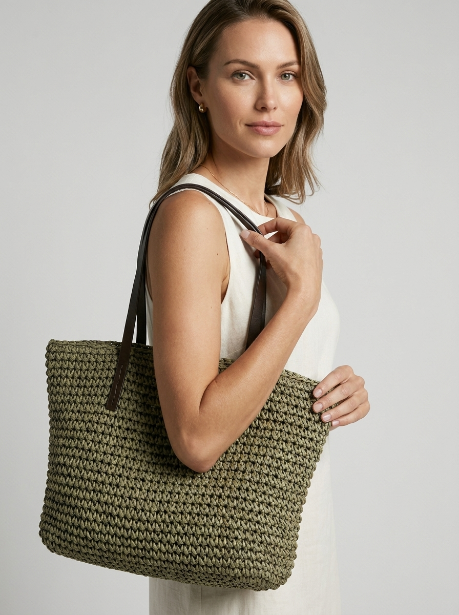 Women's beige Straw Beach Bag