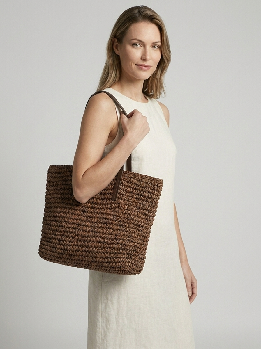 Women's beige Straw Beach Bag