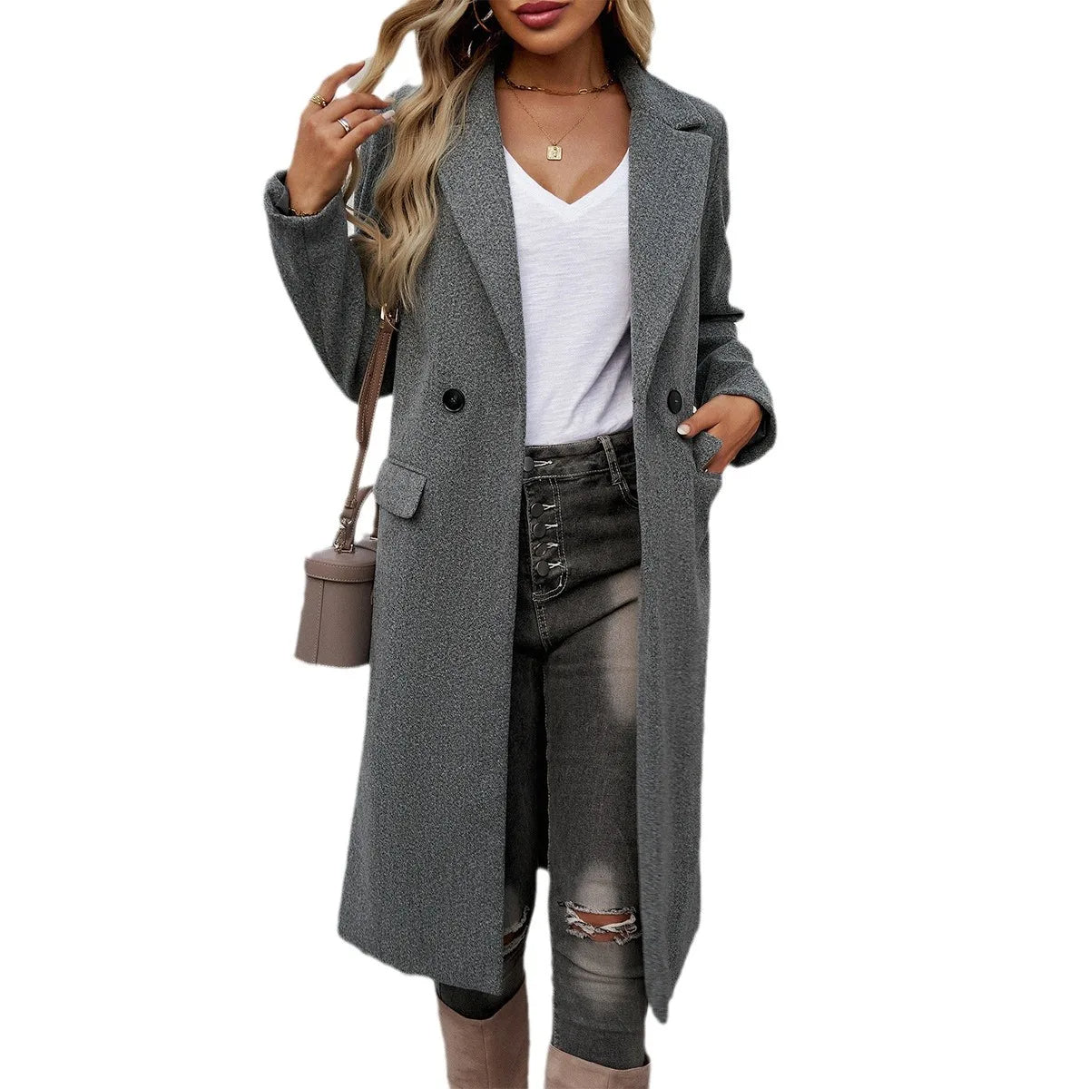 Gray Oversized Fit-and-Flare Trench Coat