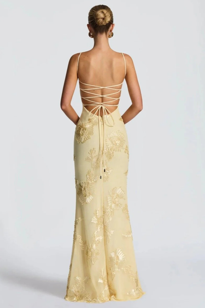 Women's blue floral embroidered corset cami strap wedding guest maxi dress