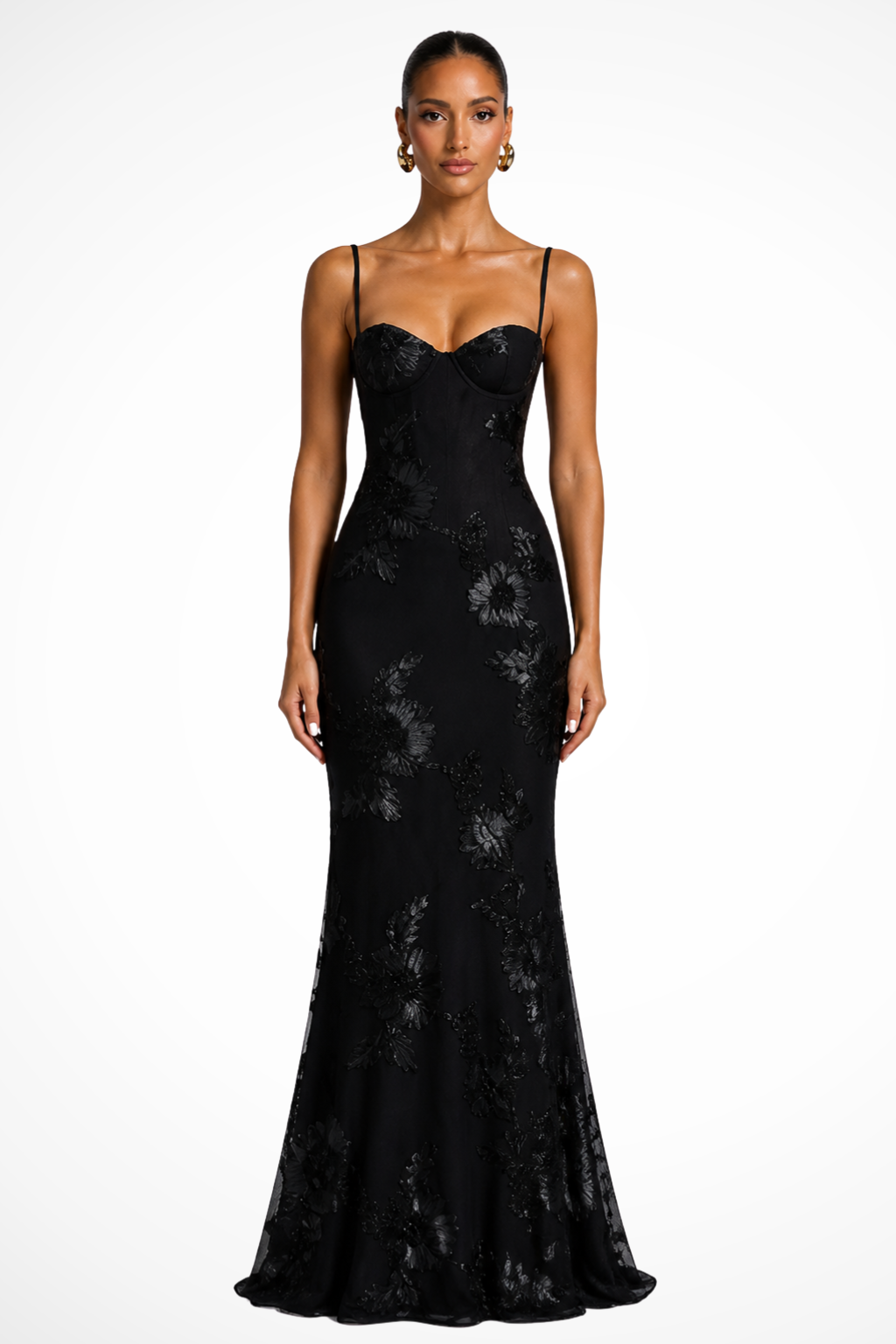 Women's burgundy floral embroidered corset cami strap wedding guest maxi dress