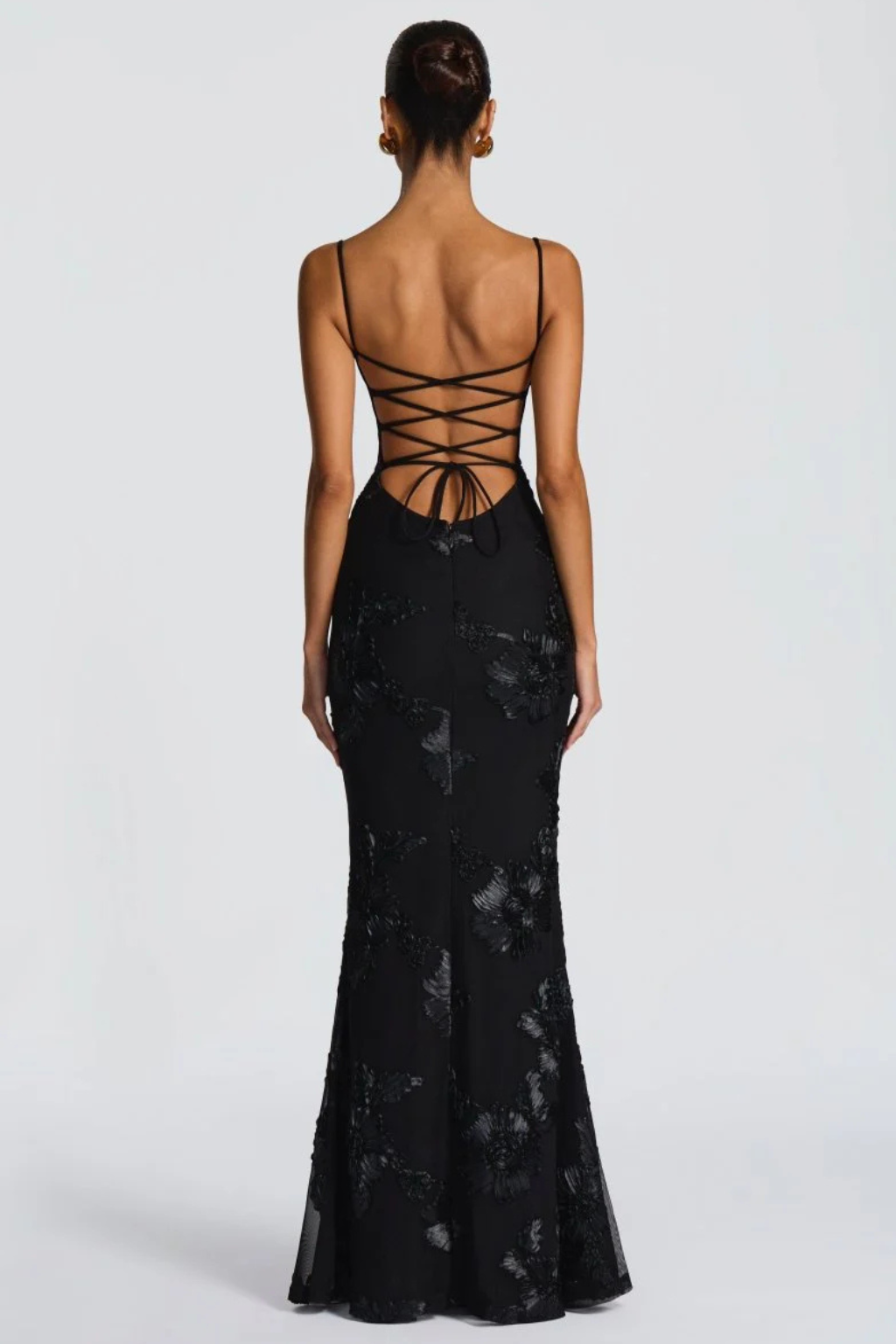 Women's brown floral embroidered corset cami strap wedding guest maxi dress