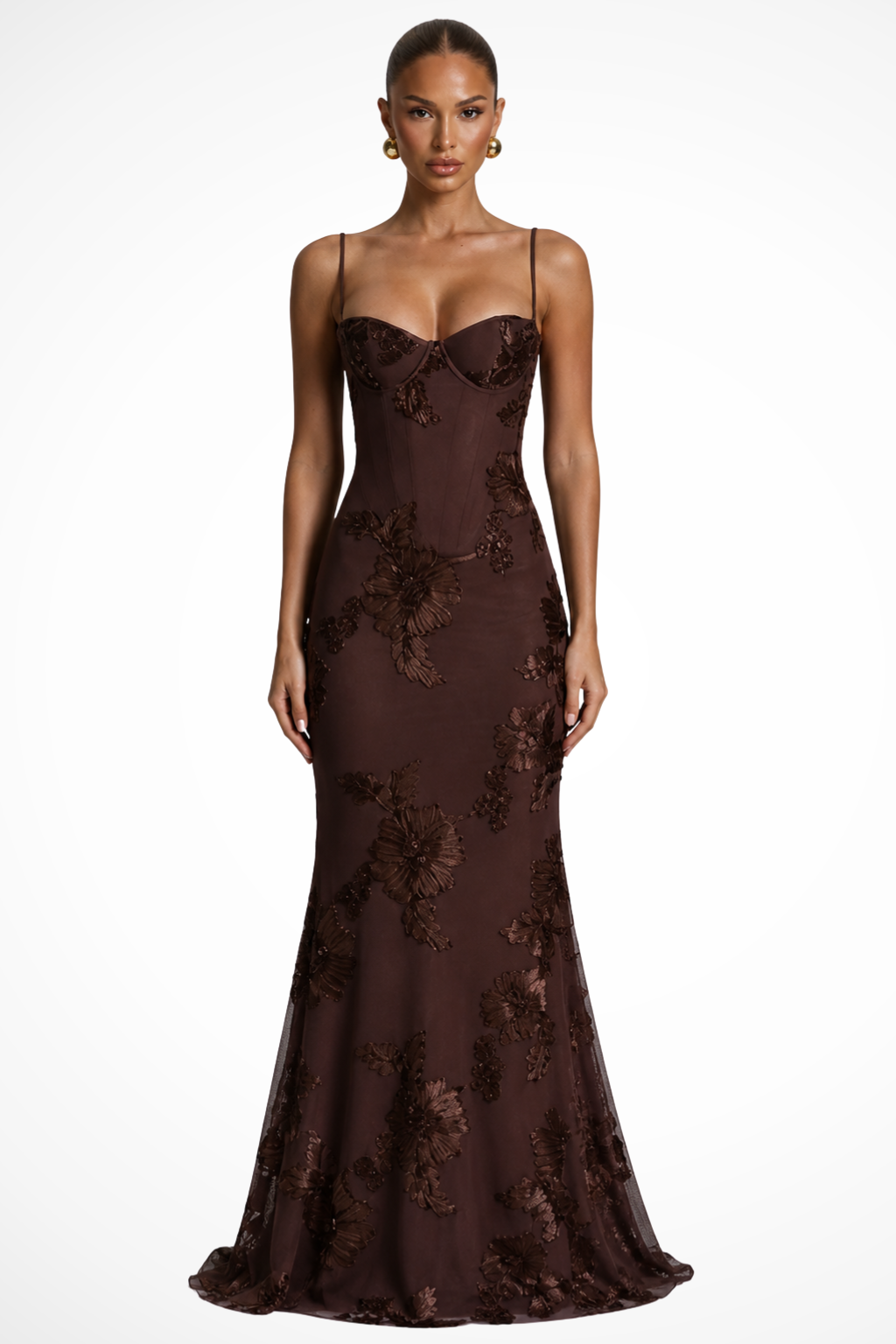 Women's blue floral embroidered corset cami strap wedding guest maxi dress