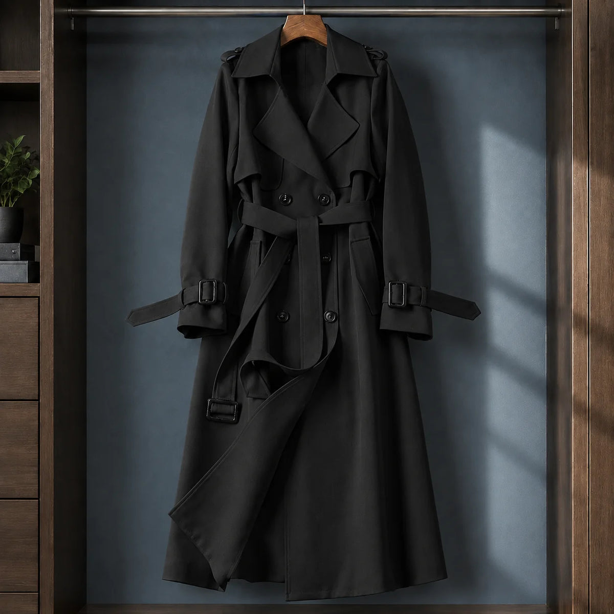 Women's orange belted overcoat with adjustable waist belt