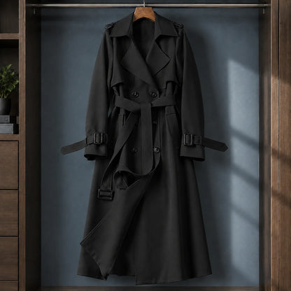 Women's orange belted overcoat with adjustable waist belt