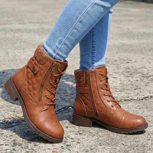 Ellie leather ankle boots with side zip, front view