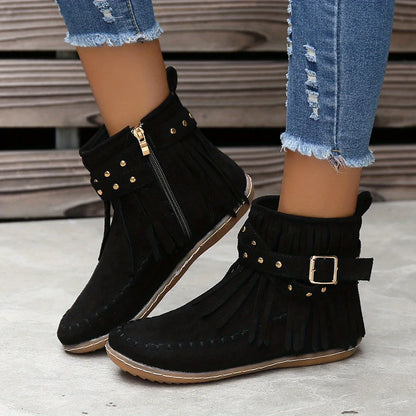 Women's Western Ankle Boots, Fringed Fall Footwear
