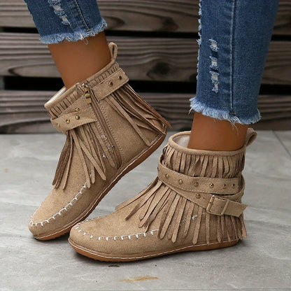 Women's Western Ankle Boots, Fringed Fall Footwear