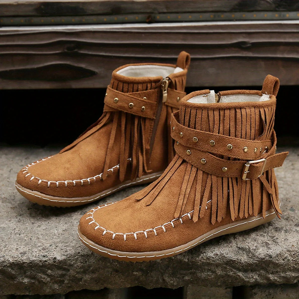 Women's Western Ankle Boots, Fringed Fall Footwear
