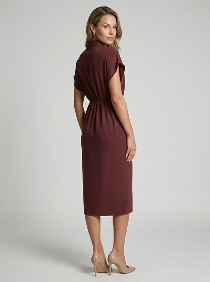 Women's bordeaux Draped V-Neck Wedding Guest Dress