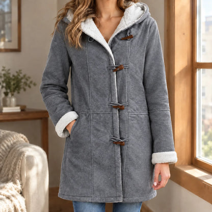 Women's Toggle Duffle Jacket with Plush Hood and Cuffs, photo 4