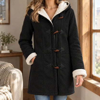 Women's Toggle Duffle Jacket with Plush Hood and Cuffs, photo 6