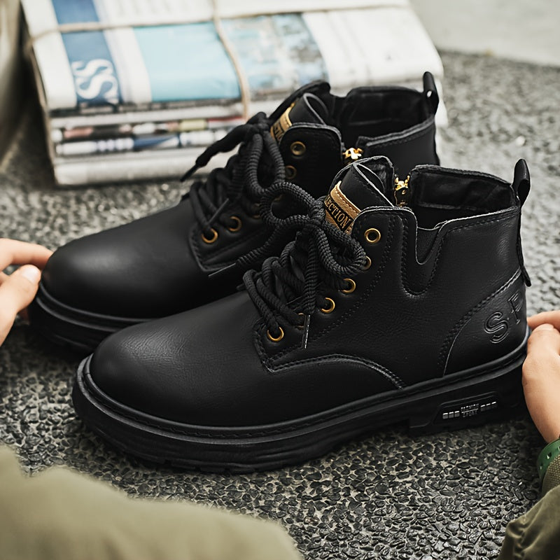 Rugged Lace-Up Ankle Boots with Side Zipper