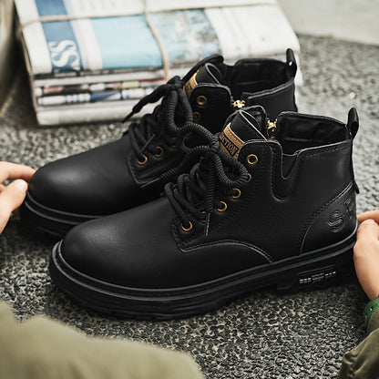 Rugged Lace-Up Ankle Boots with Side Zipper