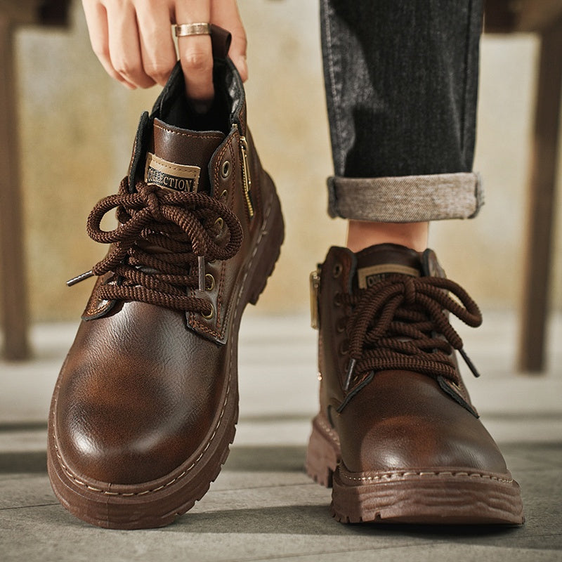 Rugged Lace-Up Ankle Boots with Side Zipper – view 2