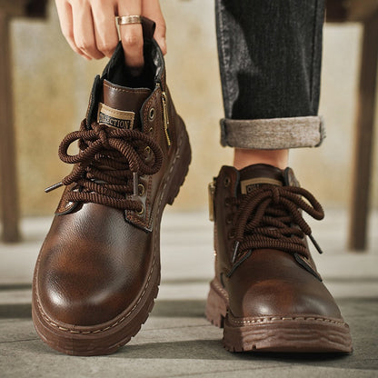 Rugged Lace-Up Ankle Boots with Side Zipper – view 2