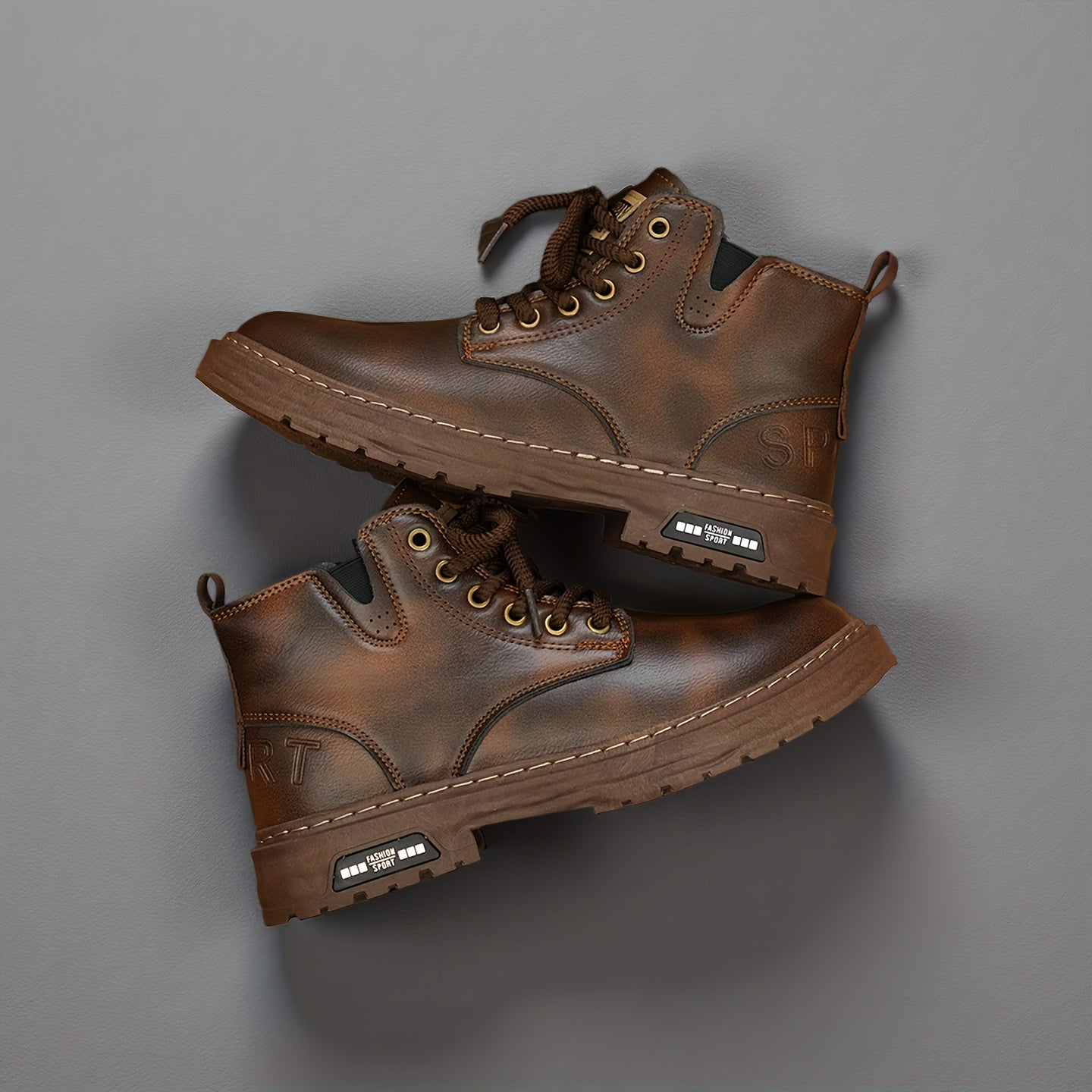 Rugged Lace-Up Ankle Boots with Side Zipper – view 3