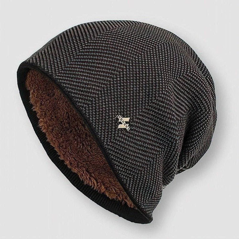 Brown Textured Faux Fur-Lined Winter Beanie
