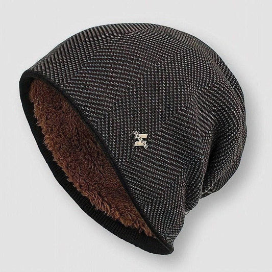 Brown Textured Faux Fur-Lined Winter Beanie