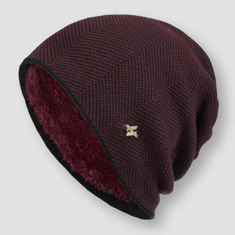Red Textured Faux Fur-Lined Winter Beanie