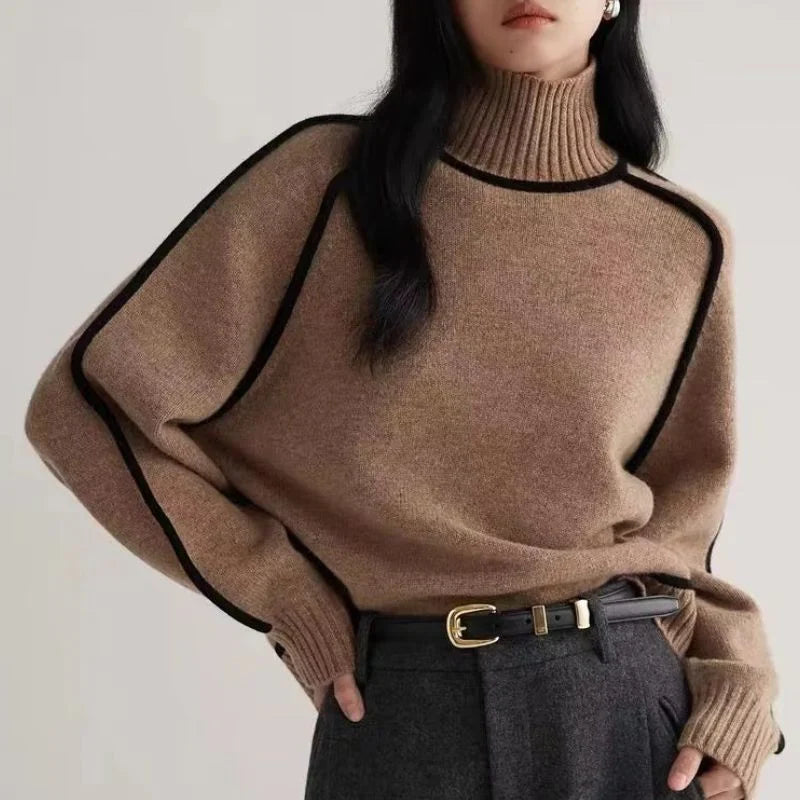 Women's brown wool turtleneck sweater