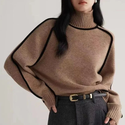 Women's brown wool turtleneck sweater