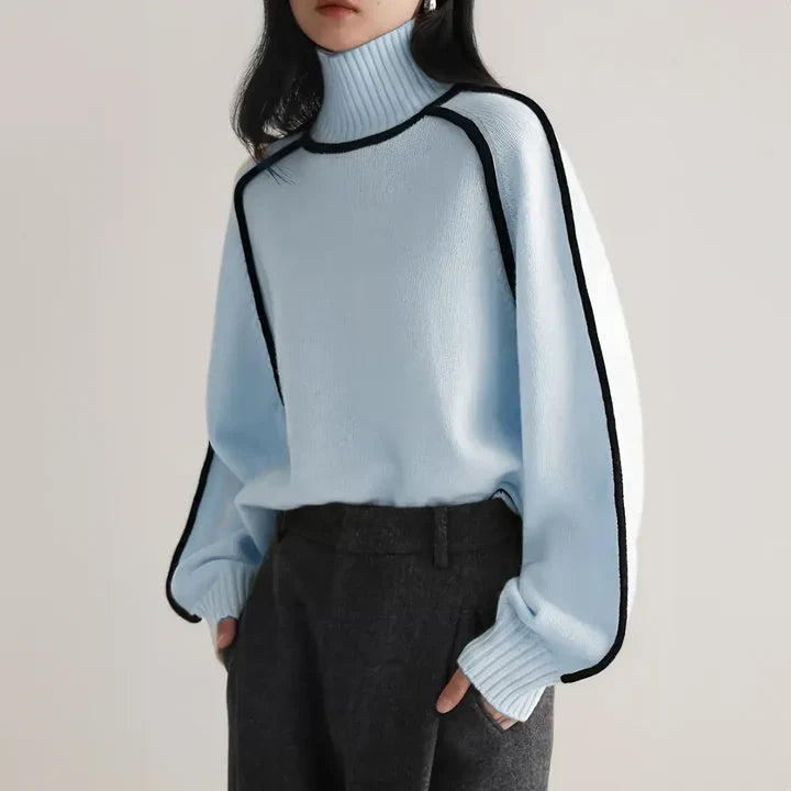 Women's light blue wool turtleneck sweater