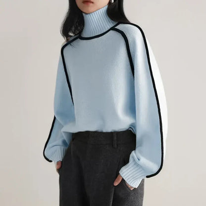 Women's light blue wool turtleneck sweater