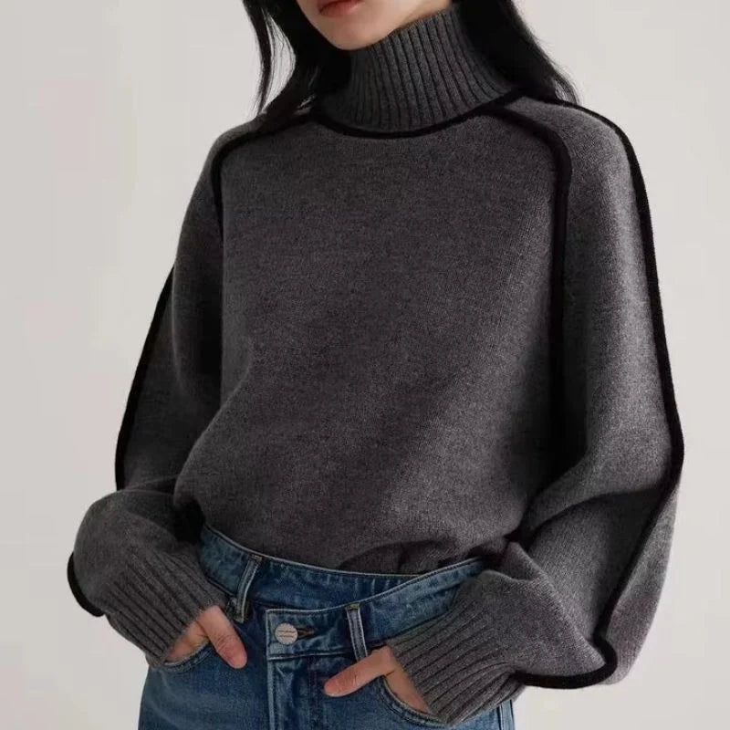 Women's gray wool turtleneck sweater