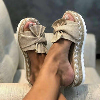 Ivy | Women's Woven Platform Wedge Sandals with Bow Detail