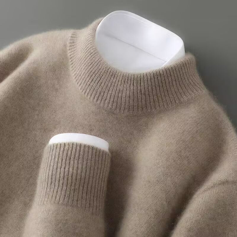 taupe cashmere mock neck sweater