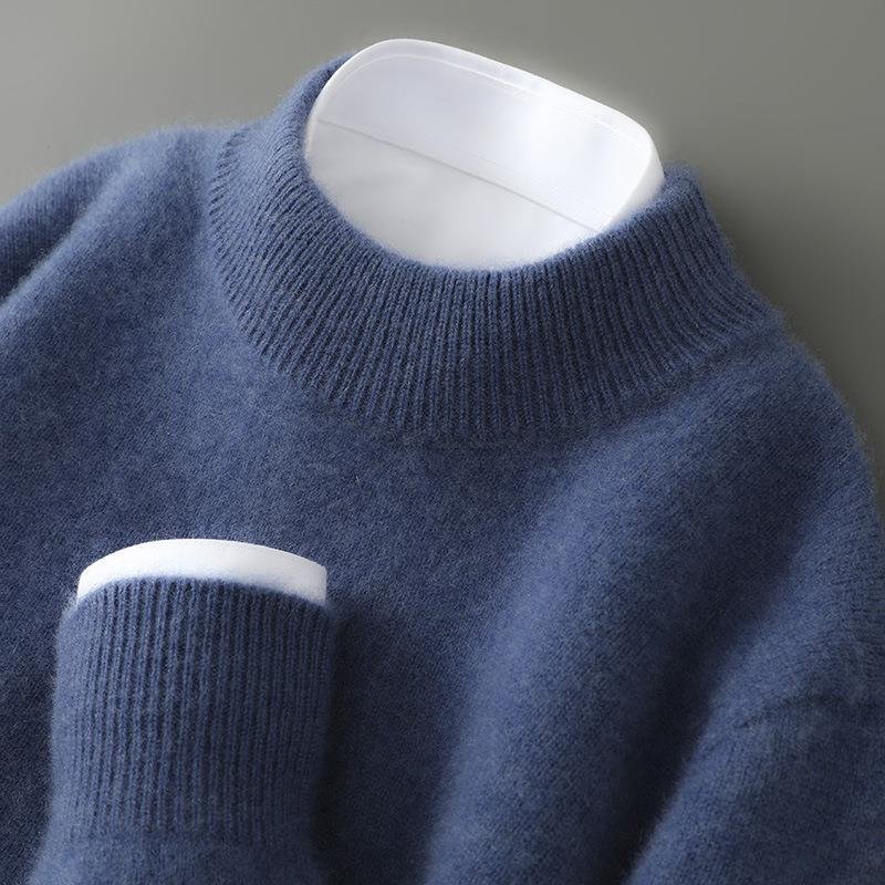 indigo cashmere mock neck sweater