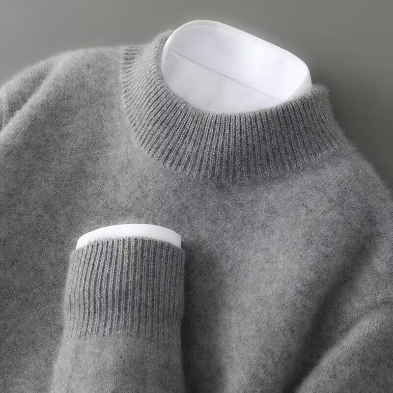gray cashmere mock neck sweater