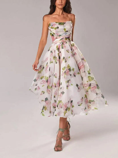 Floral Sweetheart Midi Cocktail Dress with Ruffle Hem