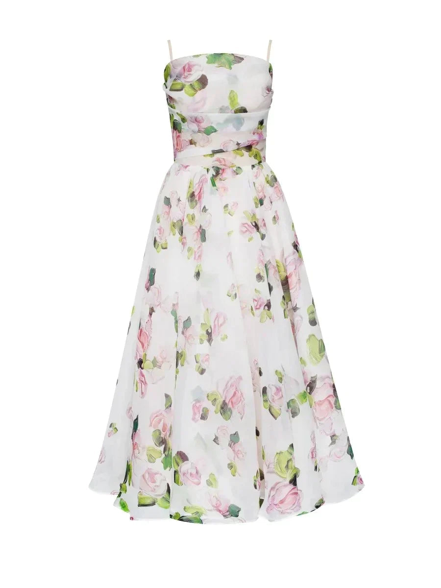 Floral Sweetheart Midi Cocktail Dress with Ruffle Hem – view 5