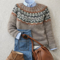 Ava | Women's Nordic Knit Winter Sweater with Ribbed Cuffs and Hem