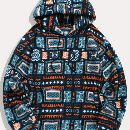 Men's Hooded Pullover Sweatshirt, Patterned Winter Hoodie
