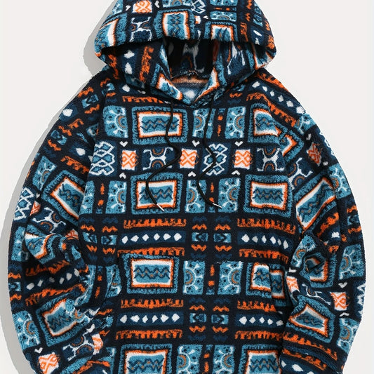 Men's Hooded Pullover Sweatshirt, Patterned Winter Hoodie