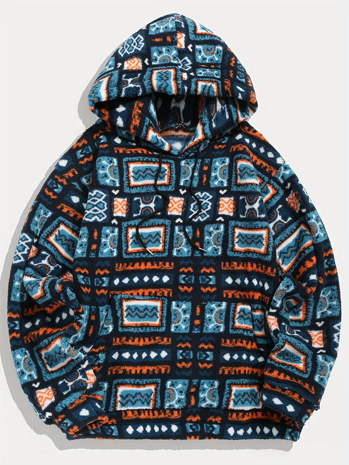 Men's Hooded Pullover Sweatshirt, Patterned Winter Hoodie