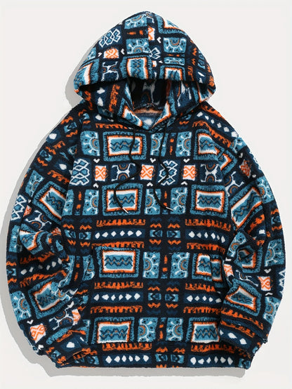 Men's Hooded Pullover Sweatshirt, Patterned Winter Hoodie