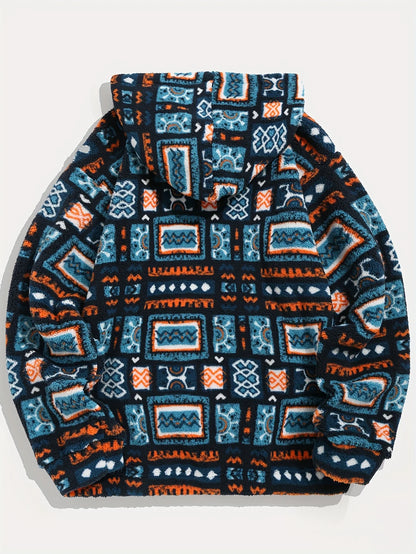 Men's Hooded Pullover Sweatshirt, Patterned Winter Hoodie