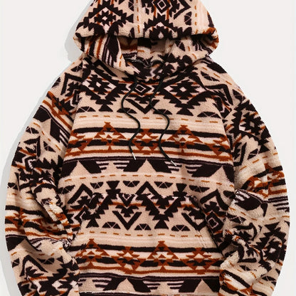 Men's Hooded Pullover Sweatshirt, Patterned Winter Hoodie