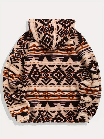 Men's Hooded Pullover Sweatshirt, Patterned Winter Hoodie