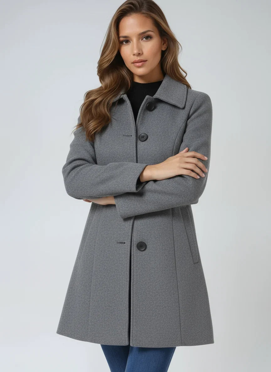 Gray Notch-Lapel Fit-and-Flare Trench Coat