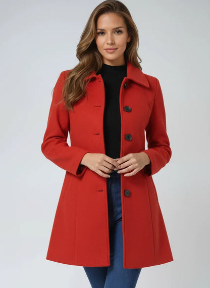 Red Notch-Lapel Fit-and-Flare Trench Coat
