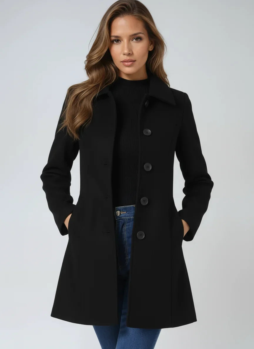 Notch-Lapel Fit-and-Flare Trench Coat