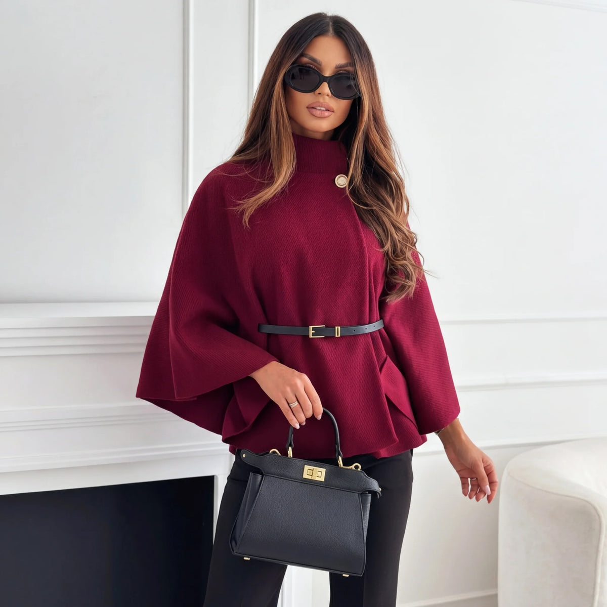 Autumn wool blend jacket worn, lifestyle shot