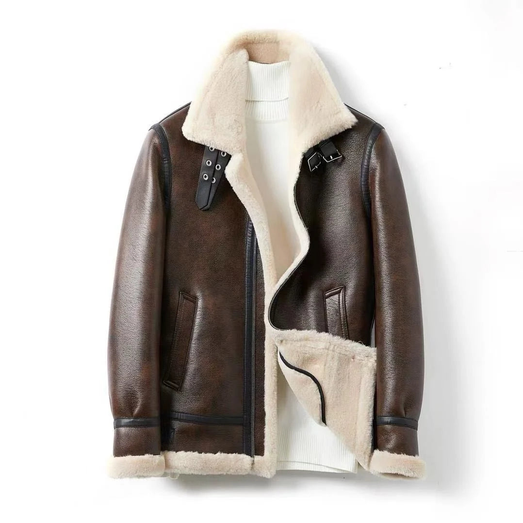 Bryson shearling aviator jacket, front view